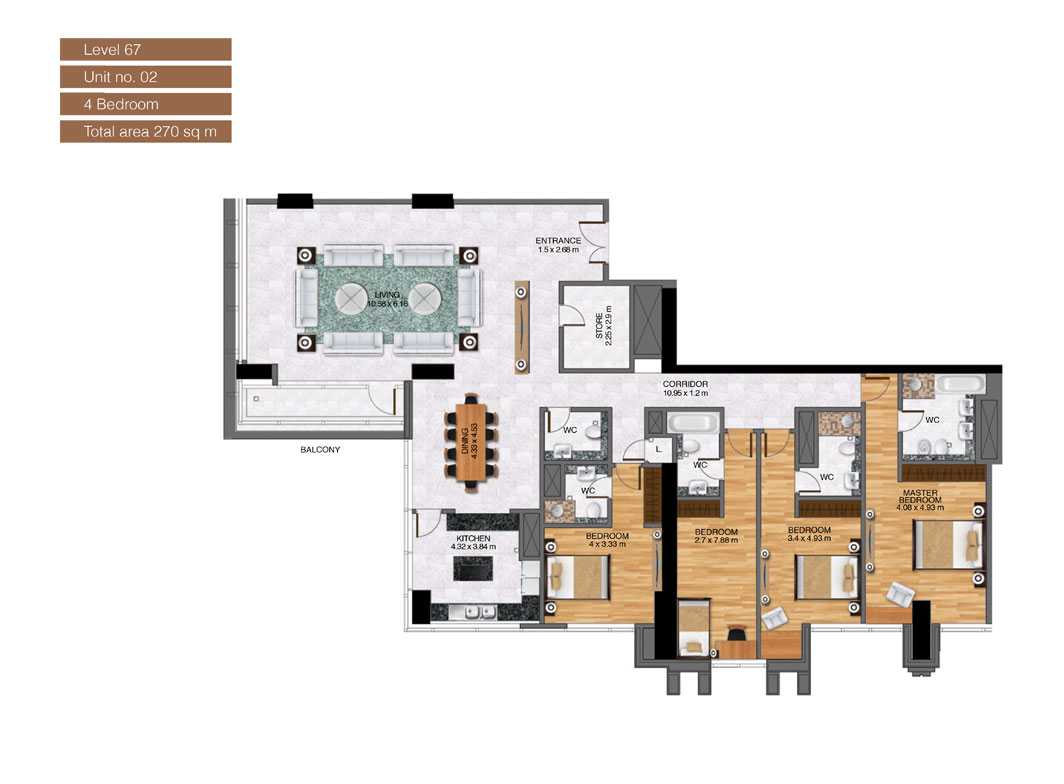 Level-67,Unit-no-2-,4-Bedroom-,Size-270-Sq m